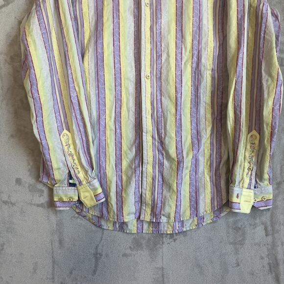 ROBERT GRAHAM Button-Up Shirt Mens M Multicolor Striped Embroidered Retro Preppy - Picture 2 of 9